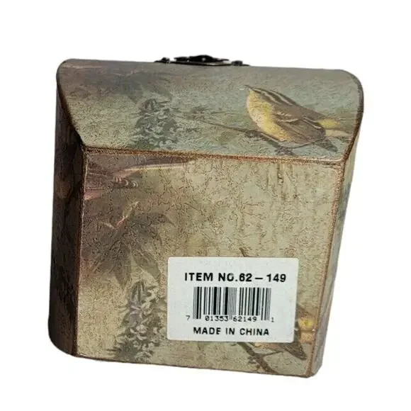 Vintage Wood Trinket Box Song Bird Print Distressed Dresser Keepsake Hinged Lid - Picture 6 of 9